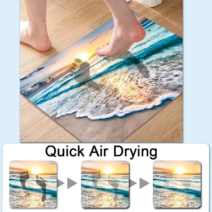 Bath Mat Rug, Sunset on Island Beach Non Slip Quick Dry Super Absorbent Thin - Image 4