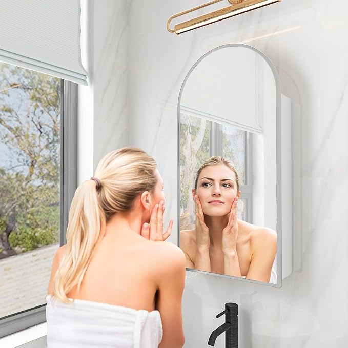 FKWin Silver Medicine Cabinet Mirror, Surface Mount Bathroom Storage Cabinet - Image 7