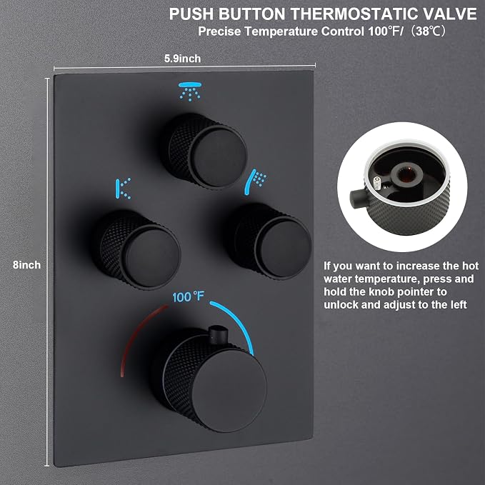 Modern Push Button 3 Way Thermostatic Shower Valve, Concealed Multi Function - Image 4