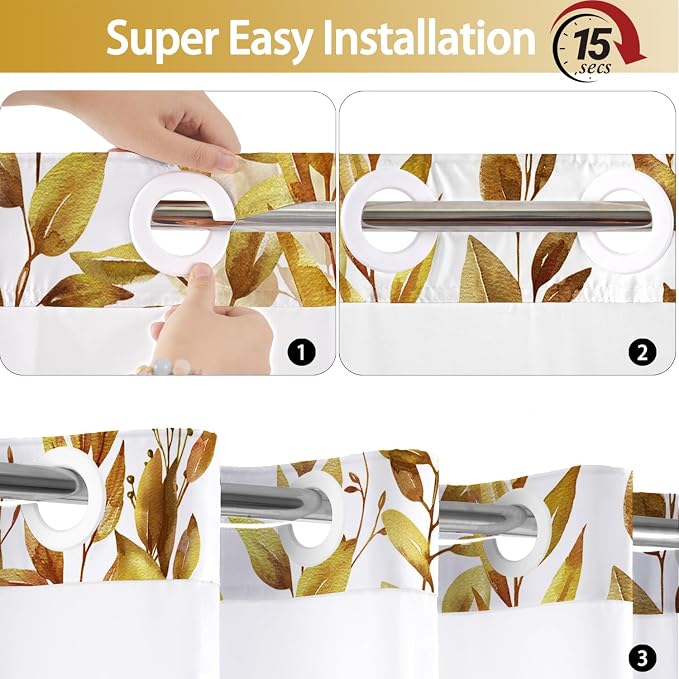 No Hook Shower Curtain and Liner Set, Bath Curtain Sets - Image 4