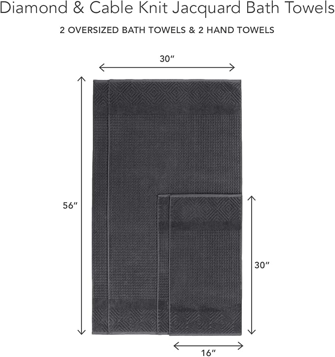 Texere 100% Organic Cotton Diamond Jacquard 700 GSM Luxury Bath Towel Sets - Image 6