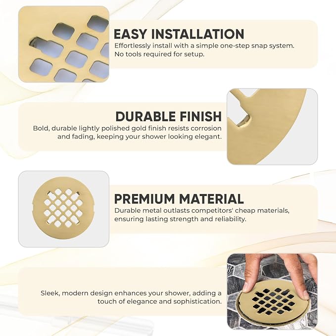 4 ¼” Brushed Light Gold Snap-in Shower Drain Cover - Image 5