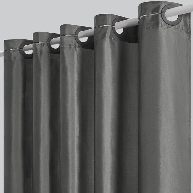 Dark Grey Shower Curtain No Hooks Needed, Polyester Fabric Long Shower Curtain by Furlinic