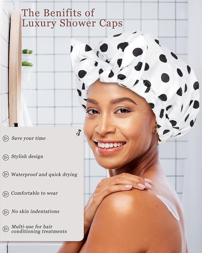 2Pcs Shower Caps for Women Shower Cap Reusable Waterproof Hair Cap for Shower - Image 4