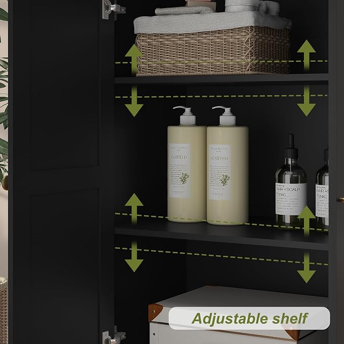 Space-Saving 67 Inch Bathroom Linen Cabinet, Freestanding Tall Storage Tower - Image 4