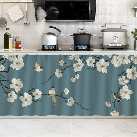 SK Studio Short Curtains for Kitchen, Cabinet Shelf Dust-Proof Blackout Tier by SK+Studio