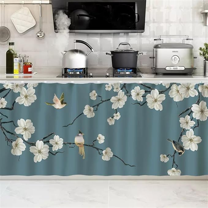 SK Studio Short Curtains for Kitchen, Cabinet Shelf Dust-Proof Blackout Tier by SK+Studio