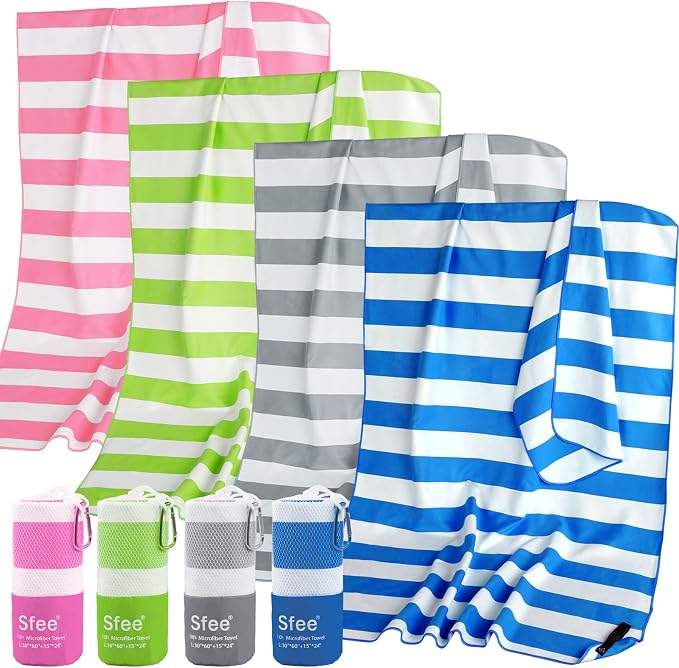 Sfee 4 Pack Microfiber Travel Towel, Beach Towel Quick Dry Towel Camping Towel by Sfee