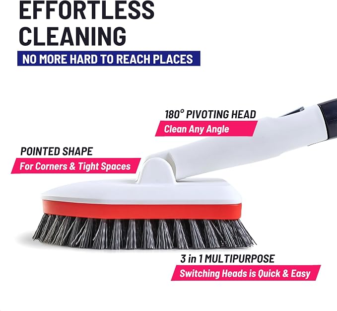 Shower Scrubber 3 in 1 Extendable Long Handle 58" Cleaning Brush - Image 3