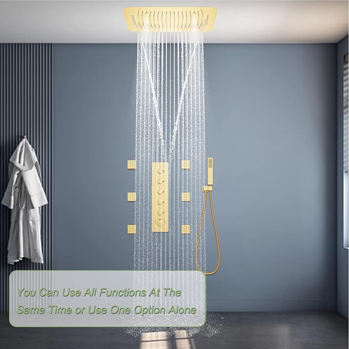 Brushed Gold Shower System Thermostatic Shower Faucet - Image 8
