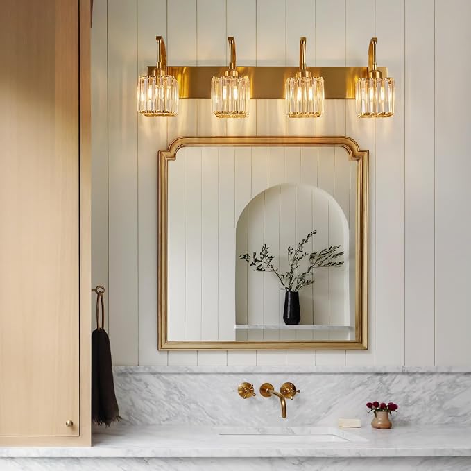 Crystal Vanity Lights 4-Light Gold Bathroom Vanity Lights Modern Crystal - Image 6