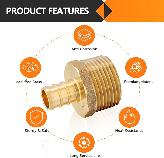 HeSun 20-Pack PEX Fittings, 1/2" PEX x 3/4" Male NPT, Brass Pex Male Adapter - Image 3