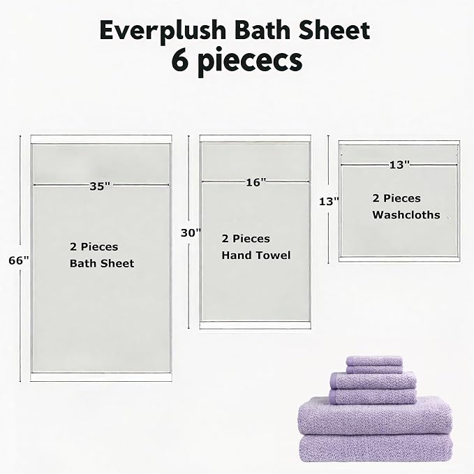 Everplush Diamond Collection 6-Piece Bath Sheet Set, Soft Plush Jacquard Luxury - Image 2