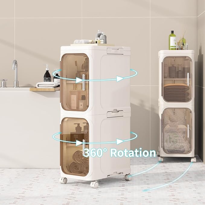 KHNR 3-Tiers Slim Bathroom Storage Cabinet, Foldable Storage Cabinets, Narrow - Image 7