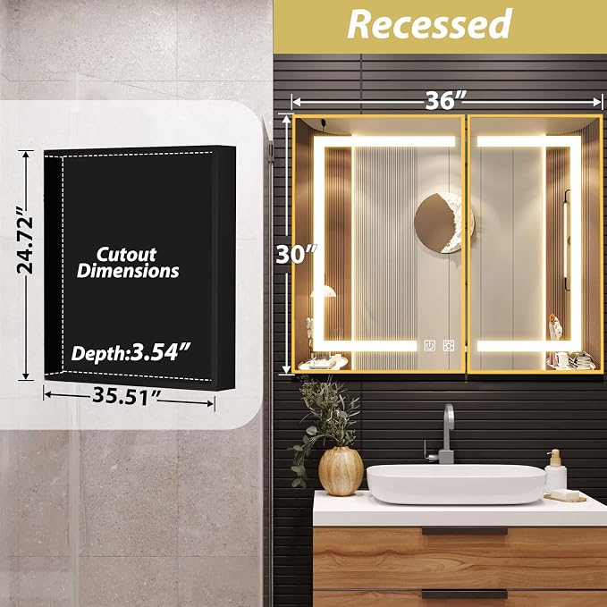 APRILSOUL 36X30 Inch Gold Bathroom Medicine Cabinet - Image 2