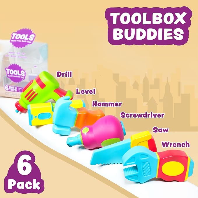 Tub Works® Tools™ Mold Free Bath Toys, 6 Pack | Sealed, No Hole Bath Toys - Image 3