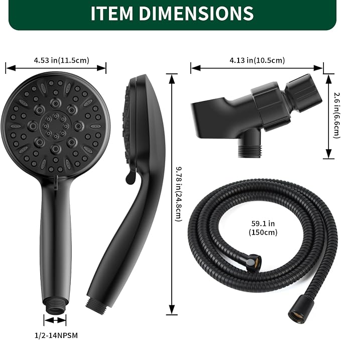 Matte Black Shower Head, 6 Spray Modes Handheld Showerhead, High Pressure - Image 7