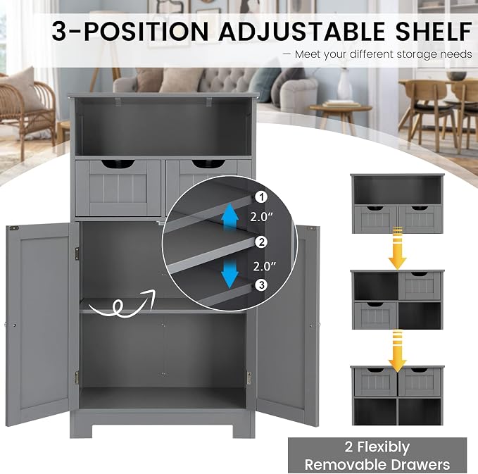 COSTWAY Bathroom Storage Cabinet, Freestanding Storage Organizer - Image 6