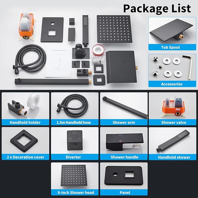 12 inch Matte Black Shower System - Image 9