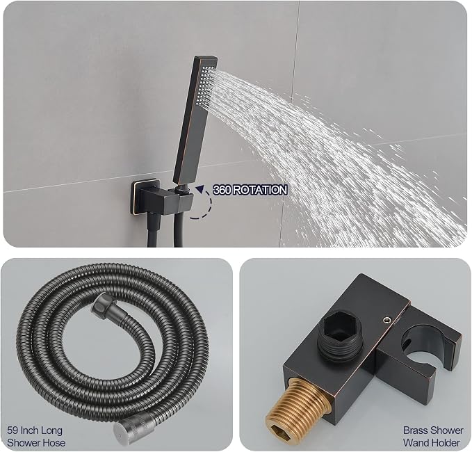 Oil Rubbed Bronze rain Shower Faucet Set Shower System 12 Inches Square Shower - Image 4