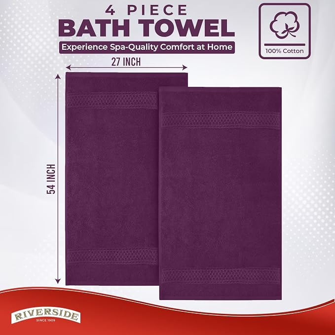 RIVERSIDE 100% Ring Spun Cotton Large Bath Towels Set of 4, 27 x 54 Inches – - Image 3