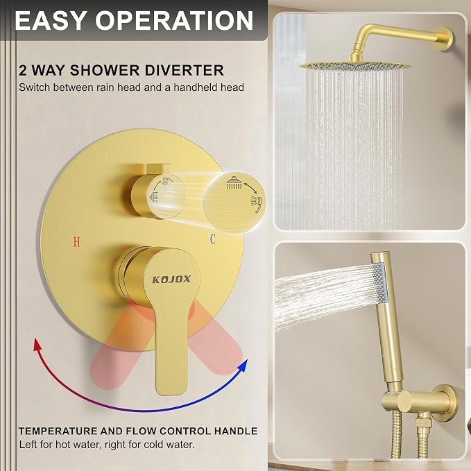 12 Inch Brushed Gold Shower System - Image 5