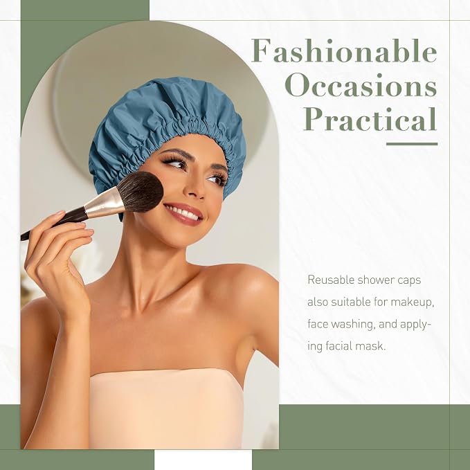 Reusable Shower Cap for Women, Large Waterproof Shower Essentials Bonnet - Image 2