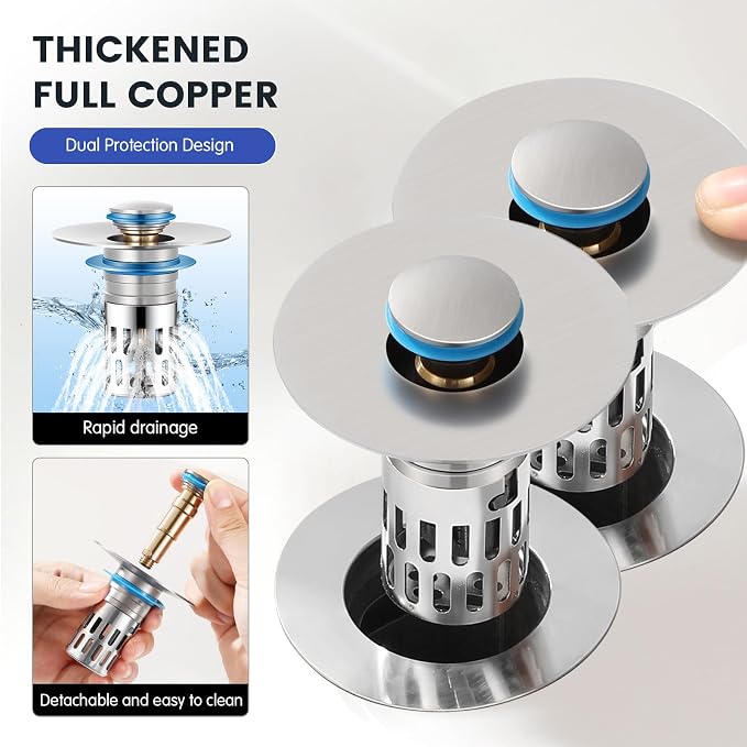 Universal Bathroom Sink Stopper, Pop Up Sink Drain Strainer Plug - Image 3