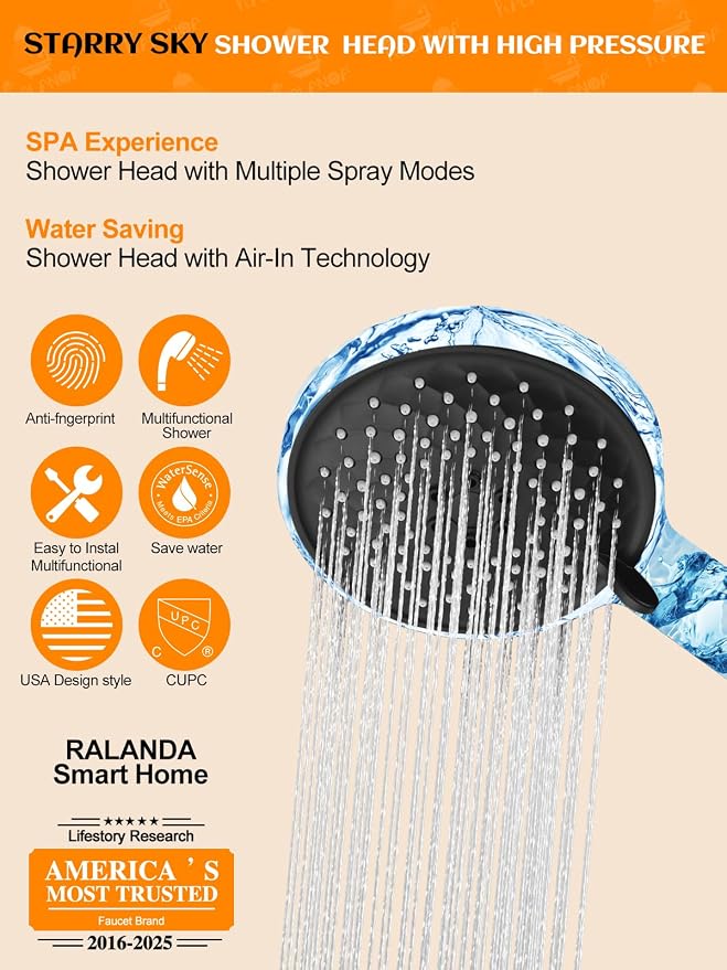 Handheld Shower Head with Slide Bar, 2.5GPM High Pressure 3-Function Adjustable - Image 5