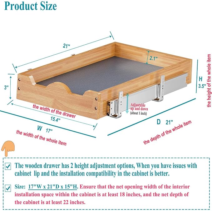 OCG 1 Tier Pull Out Cabinet Organizer, Heavy-Duty Slide out Wood Drawer Shelf - Image 3