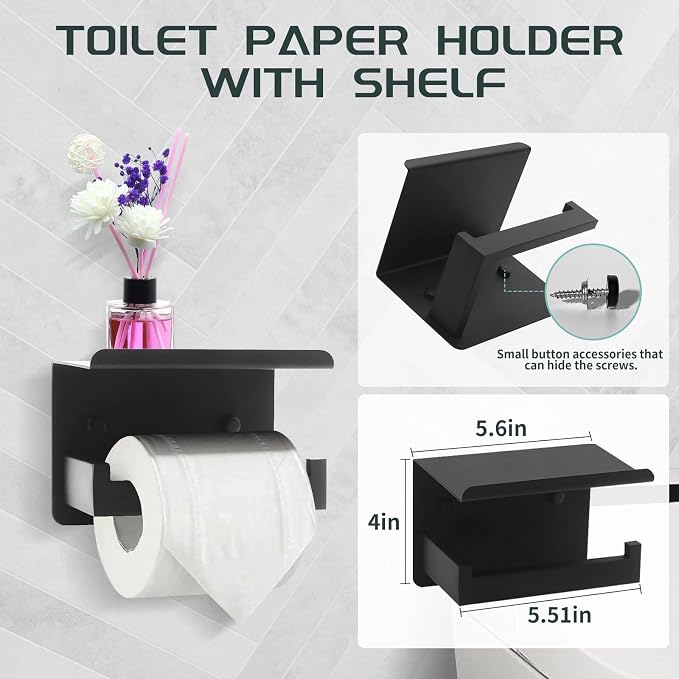 Matte Black Bathroom Hardware Set Towel Bar Set Black Bathroom Hardware - Image 3