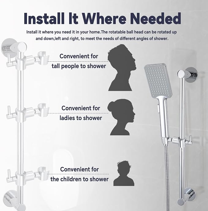 Shower Slide Bar Adjustable Handheld Shower Head Holder Wall Mount - Image 2
