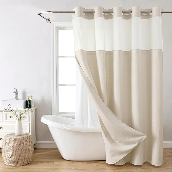 No Hooks Polyester Textured Shower Curtain by EACHOPE
