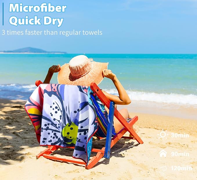 2 Pack Microfiber Oversized Lightweight Beach Towel 71"x32" XL Extra Large Thin - Image 6
