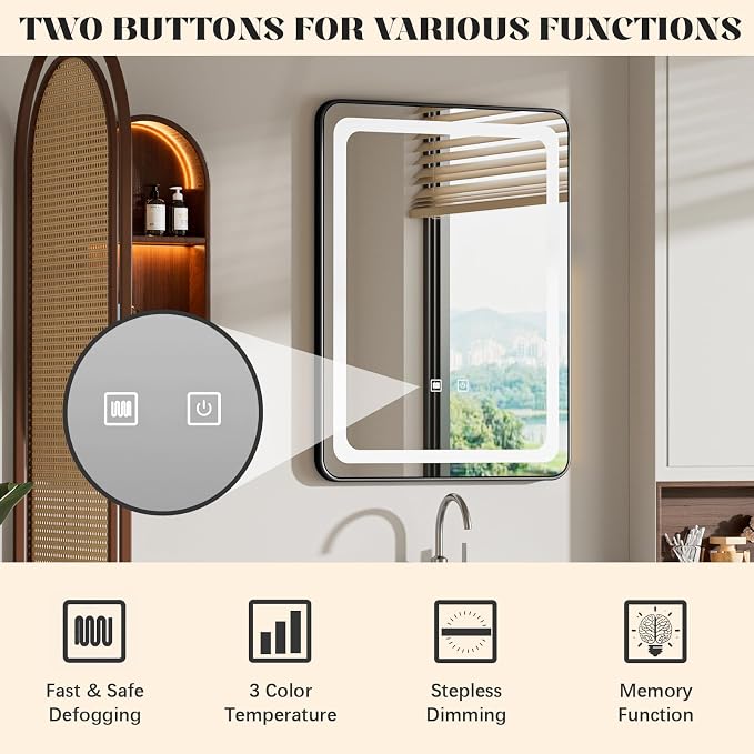 LED Bathroom Mirrors with Lights, 3 Colors Dimmable, Touch Sensor - Image 2