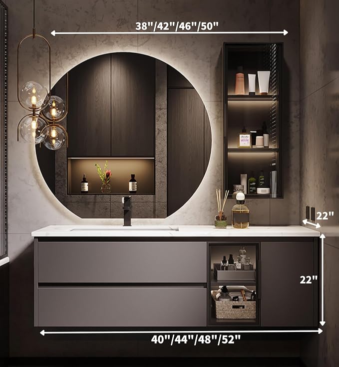 52" Bathroom Vanity with Sink, Modern Bathroom Vanity Include LED Smart Round - Image 2