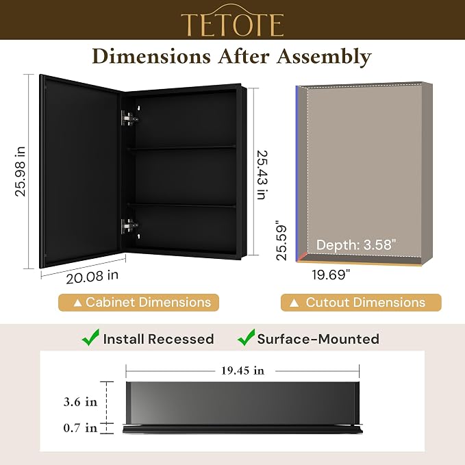 TETOTE 20 x 26 Bathroom Vanity Mirror Cabinet - Image 2