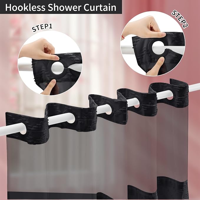 Hookless Shower Curtain with Snap in Liner 71" x 86" Double-Layer Waterproof - Image 2