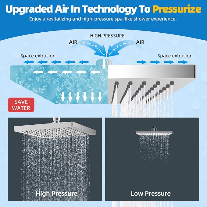 Hibbent Thickness Metal Rain Shower Head, 8 Inch High Pressure Rainfall Shower - Image 5