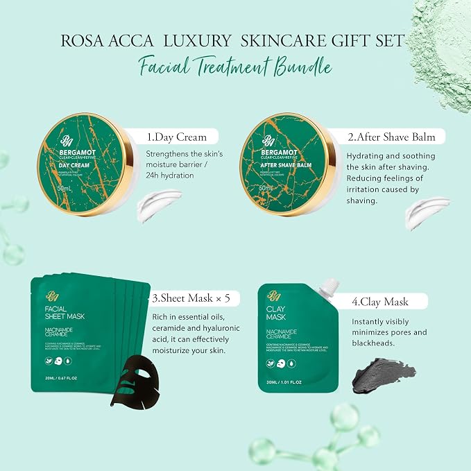 Men Bergamot Facial Skin Care Set, Bath and Body Gift Set, Beard Oil, Face Cream - Image 3