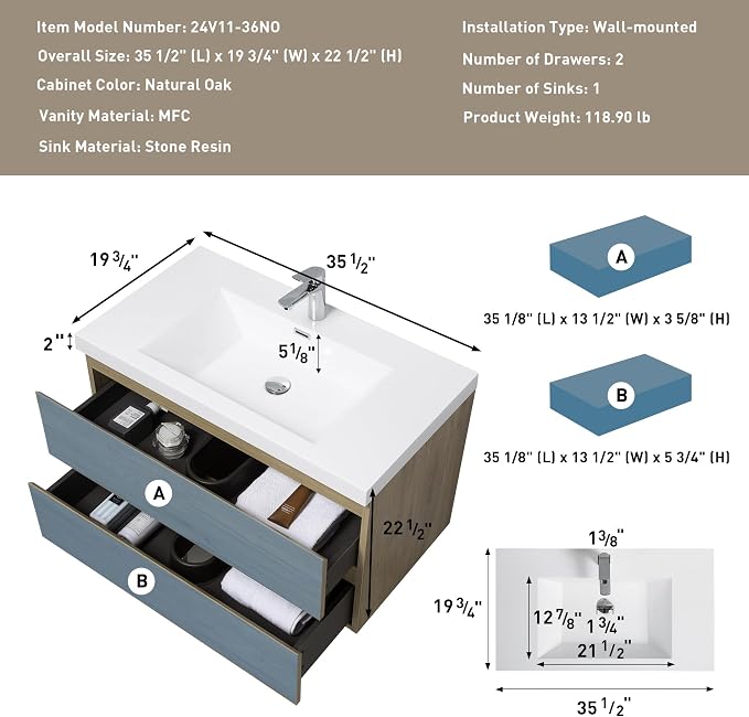 36" Floating Bathroom Vanity - Image 2