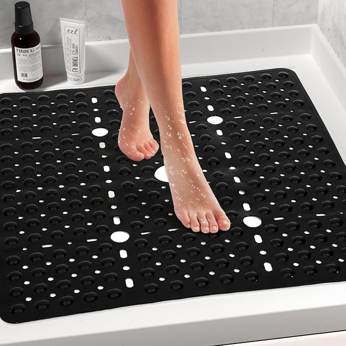 Large Black Square Shower Mat Non Slip 27 x 27 Inch, Shower Bath Mats Tub Mat - Image 2