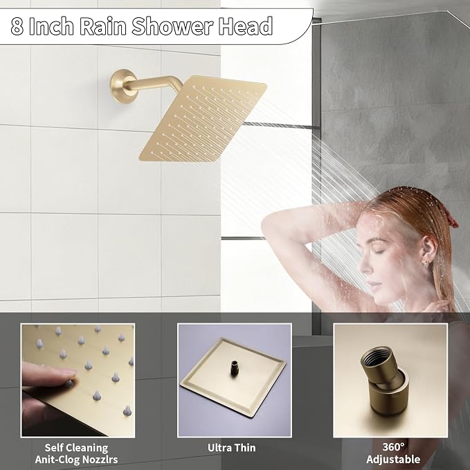 Bathroom Rainfall Shower System Wall Mount 8 Inch Shower Head - Image 2