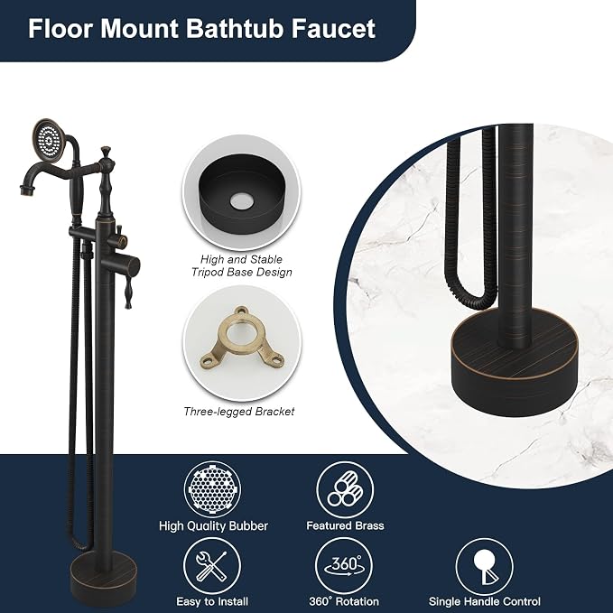Oil Rubbed Bronze Standing Bathtub Faucet Freestanding Tub Filler High Pressure - Image 3