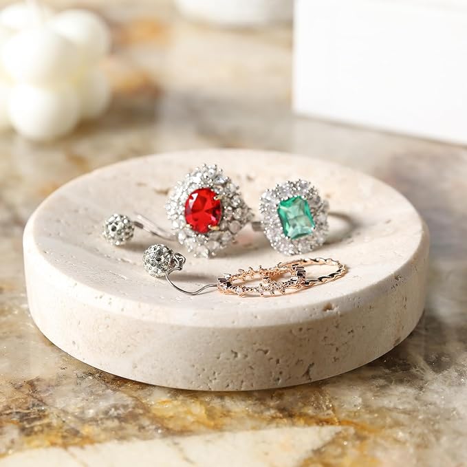 Koville Small Travertine Jewelry Dish, Natural Stone Decorative Dish, Aesthetic - Image 6