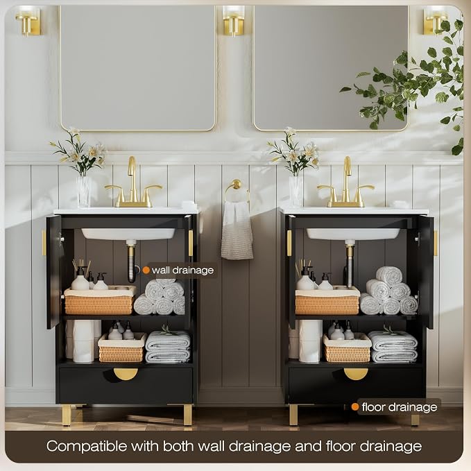 phiestina Fully Assembled Black 24 Inch Solid Wood Bathroom Vanity - Image 5