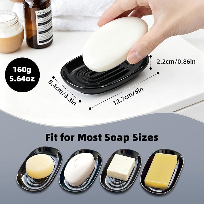Ceramic Soap Dish for Bath Sink- Modern Black Bar Soap Holder for Shower - Image 3