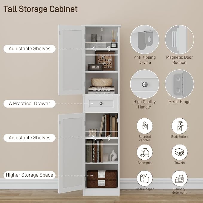 67" H Tall Bathroom Cabinet, Narrow Storage Cabinet - Image 6