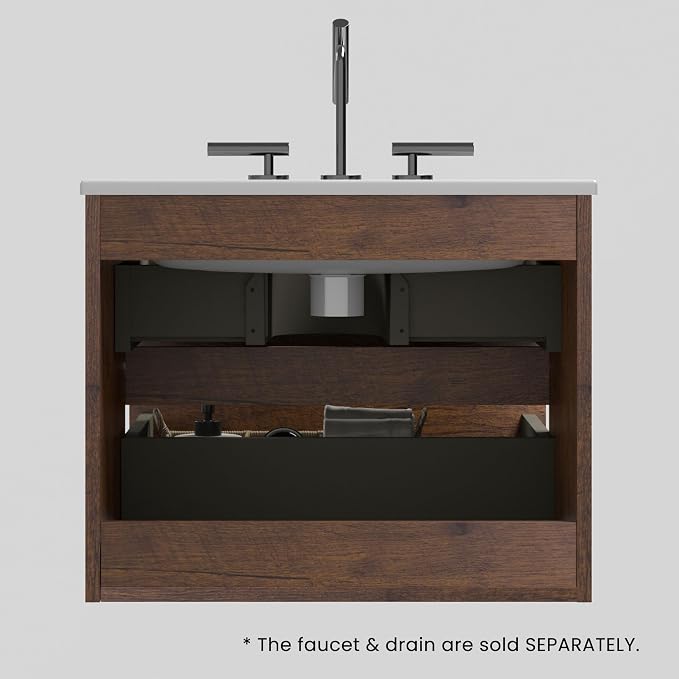 24" Bathroom Vanity with Sink, Modern Floating Vanity with Double Soft Closing - Image 7