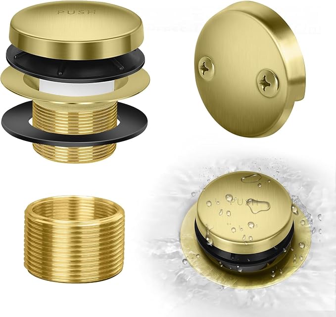 Tip-Toe Bathtub Drain Kit with Two-Hole Overflow Plate, Universal Fine/Coarse by HeiLuon